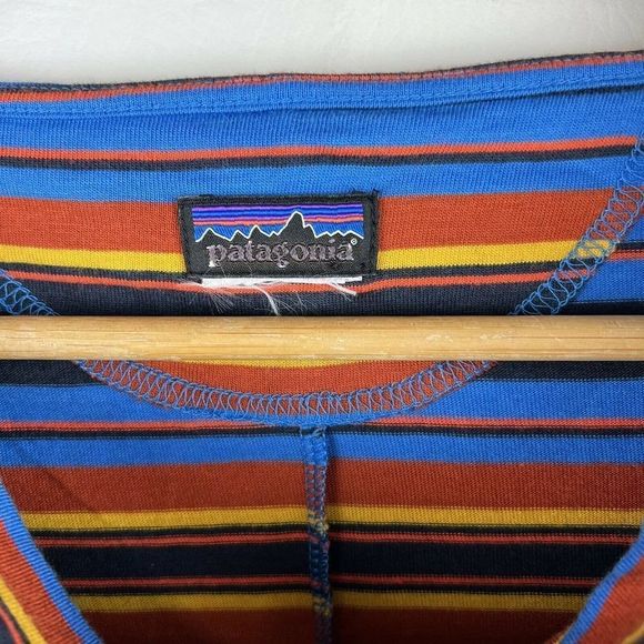 Patagonia Womens Small Dress Cowl Neck Andes Blue Orange Striped Dress - Picture 6 of 9
